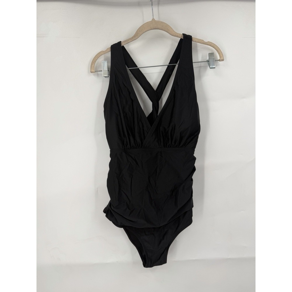 Eddie Bauer One Piece Swimsuit Women XL Black Strappy Beach Resortwear‎ Preppy